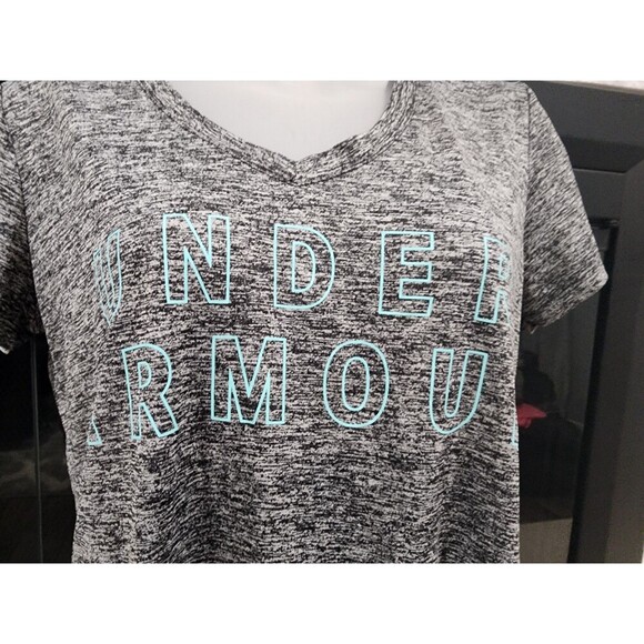 Under Armour V-Neck Women's Med Heather Grey Graphic Logo - Picture 2 of 5